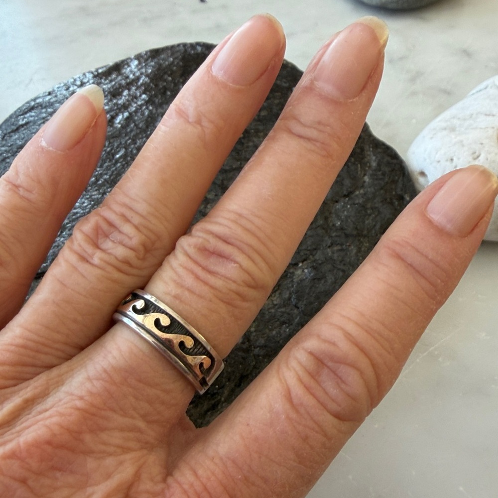 Navajo Native American Vintage Wave Ring Sterling and 14K Band - Picture 4 of 10